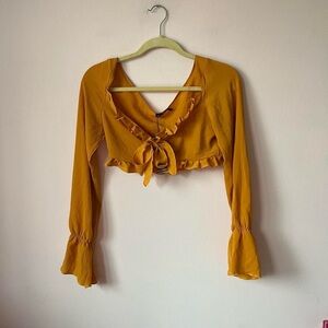boohoo long sleeve tie front ruffle crop top US 10 NWT